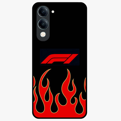 Fire F11 Glass Case showing flat back view with fiery themed artwork and glossy glass finish.