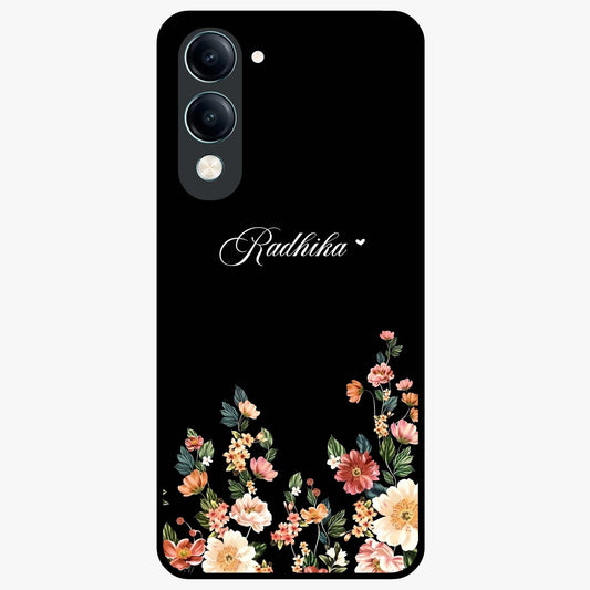 Floral Design With a Custom Personalized Name Glass Case showing flat back view with floral artwork and personalized name design.