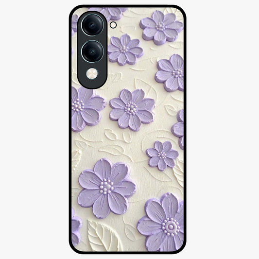Floral Wall Art With Purple Flowers Glass Case showing flat back view with purple flower artwork and glossy glass finish.