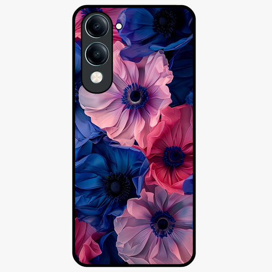 Flower Paper Art Pattern Glass Case showing flat back view with paper cut style floral artwork and glossy glass finish.