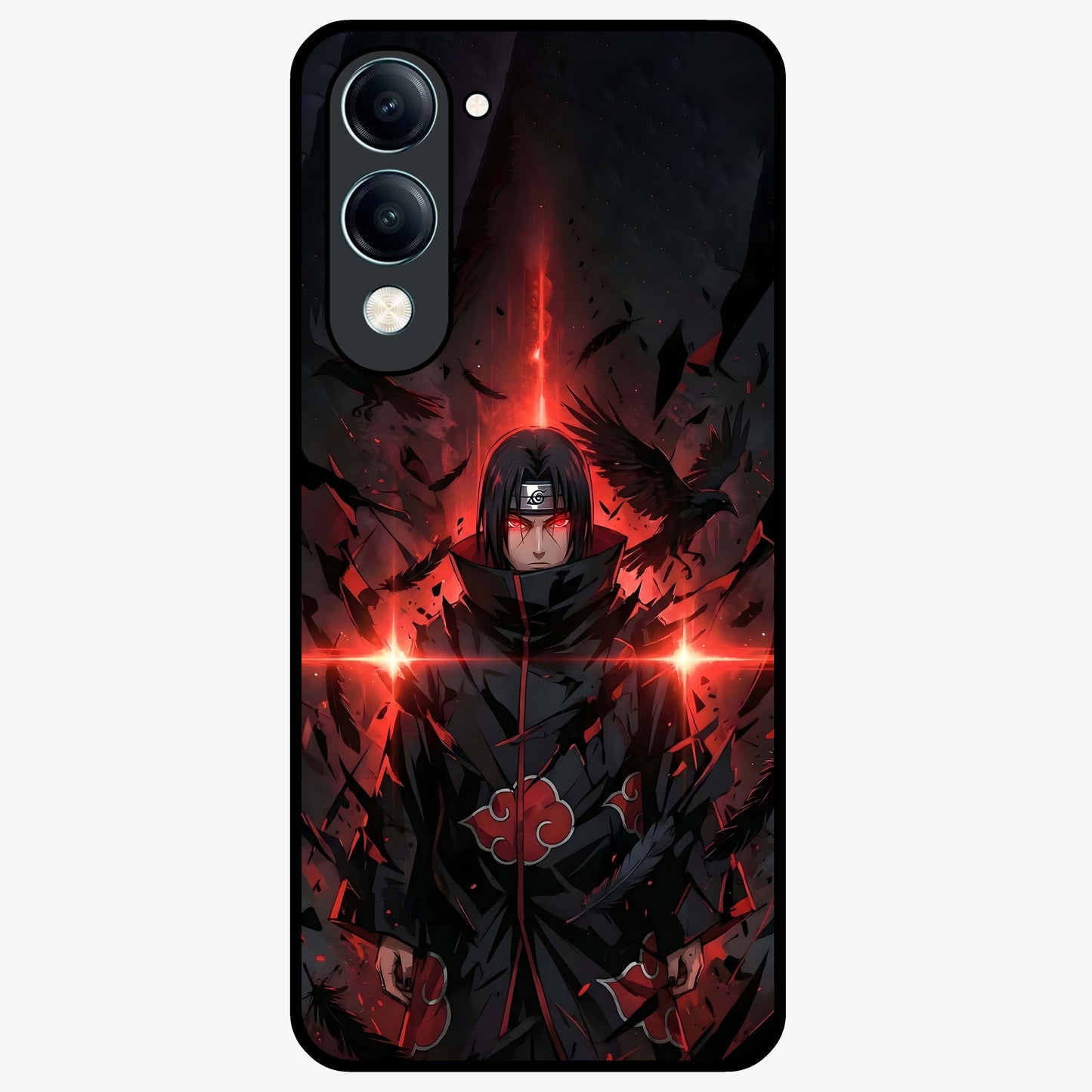 Focused Blade Discipline Glass Case showing flat back view with warrior sword themed artwork and glossy glass finish.