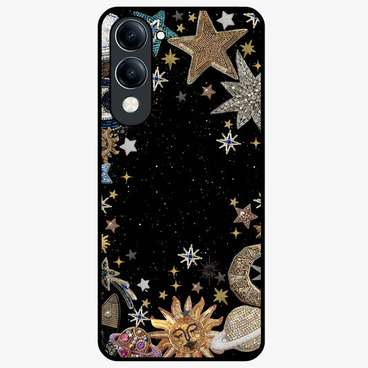 Galactic Jewel Stars Glass Case showing flat back view with sparkling star jewel artwork and glossy glass finish.