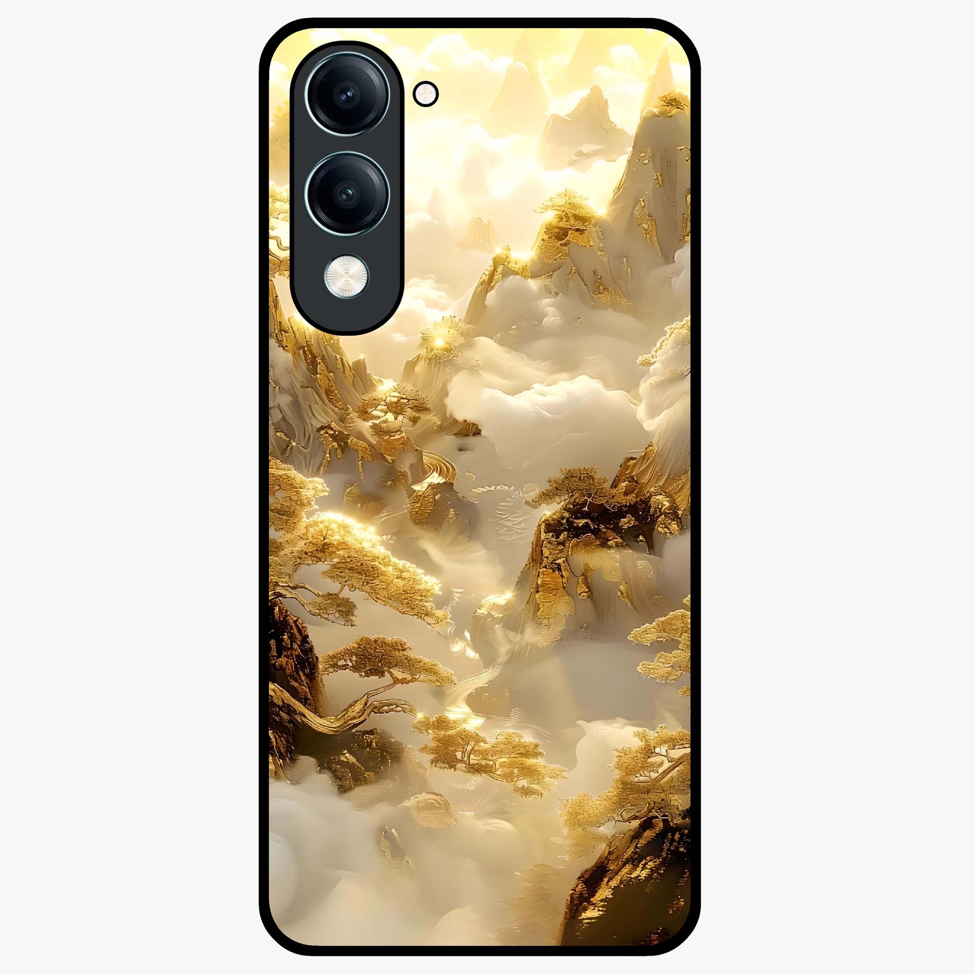 Gates Of Illumination Glass Case showing flat back view with mystical illuminated gate artwork and glossy glass finish.