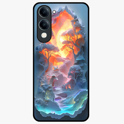 Glow Forest Portal Glass Case showing flat back view with glowing forest portal artwork and glossy glass finish.