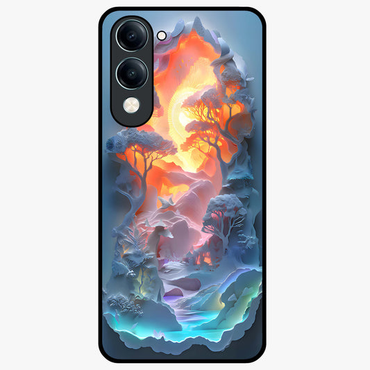 Glow Forest Portal Glass Case showing flat back view with glowing forest portal artwork and glossy glass finish.