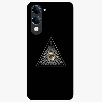 Illuminati Evil Glass Case showing flat back view with mysterious illuminati symbol artwork and glossy glass finish.