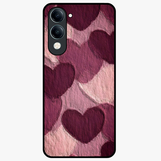 Layered Paper Hearts Glass Case showing flat back view with layered paper heart artwork and glossy glass finish.