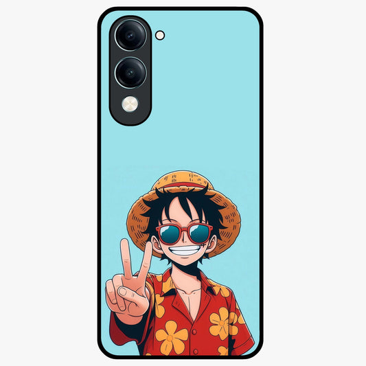 Luffy Summer Anime Vibe Glass Case showing flat back view with vibrant anime character artwork and glossy glass finish.