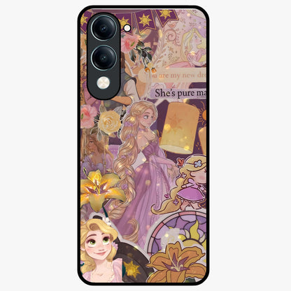 Magical Tangled Dream Glass Case showing flat back view with dreamy tangled artwork and glossy glass finish.