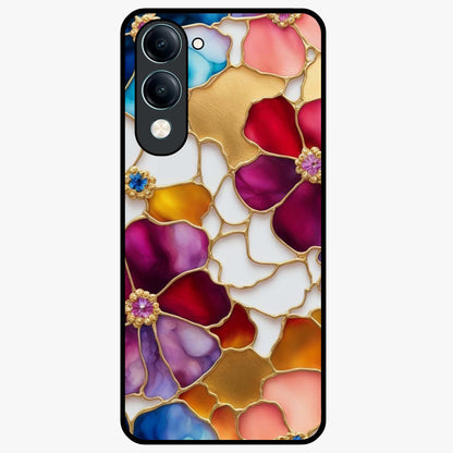 Marble Flower Pattern Glass Case showing flat back view with marble texture floral artwork and glossy glass finish.