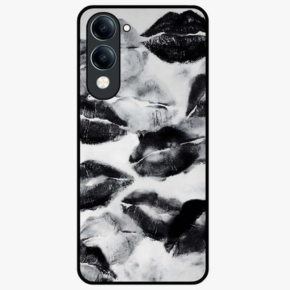 Midnight Kiss Marks Glass Case showing flat back view with lipstick kiss mark artwork and glossy glass finish.