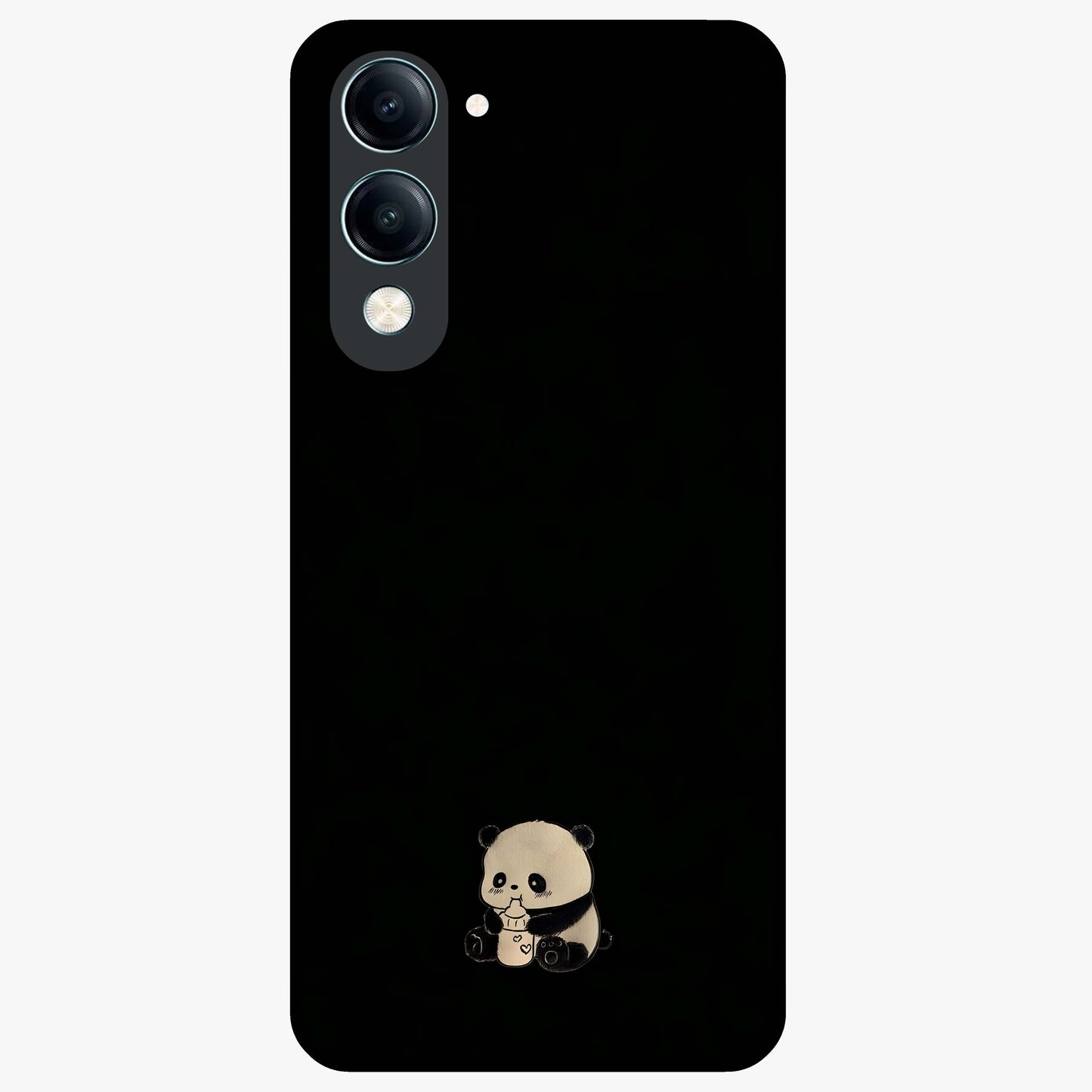 Midnight Panda Love Glass Case showing flat back view with cute panda themed artwork and glossy glass finish.