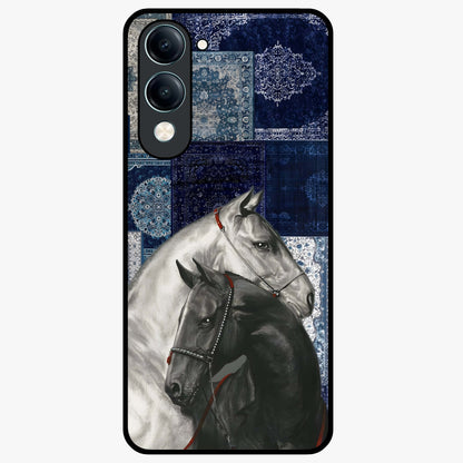 Midnight Stallion Blues Glass Case showing flat back view with majestic horse artwork and glossy glass finish.
