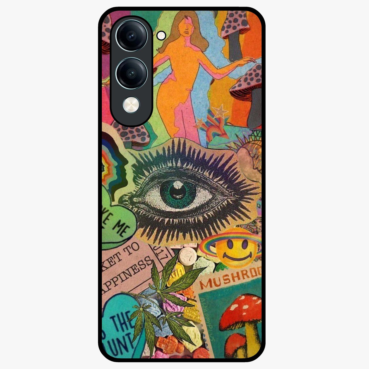 Mystic Eye Wonderland Glass Case showing flat back view with mystical eye themed artwork and glossy glass finish.