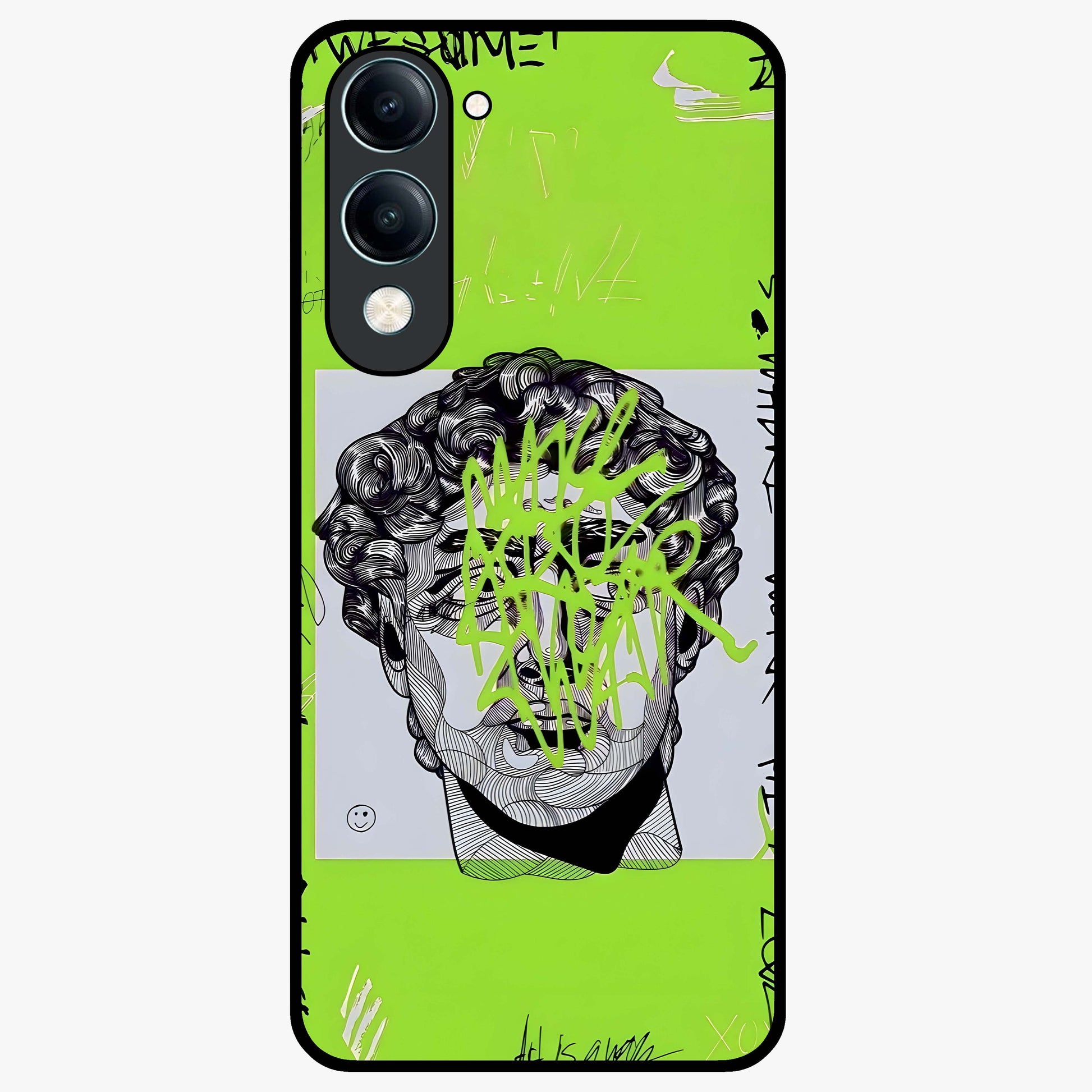 Neo Graffiti Rebellion Glass Case showing flat back view with vibrant graffiti artwork and glossy glass finish.