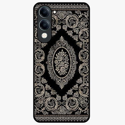 Noir Bloom Elegance Glass Case showing flat back view with elegant dark floral artwork and glossy glass finish.
