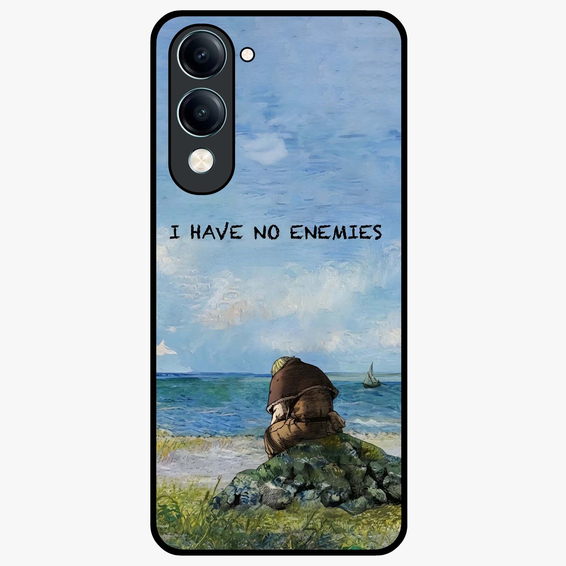 Peace Beyond War Glass Case showing flat back view with symbolic peace themed artwork and glossy glass finish.