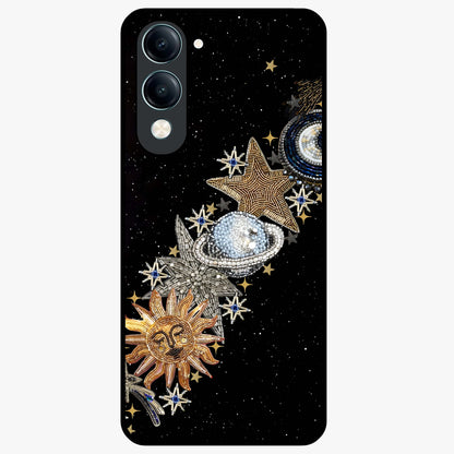 Pearls Universe Object Glass Case showing flat back view with pearl inspired cosmic artwork and glossy glass finish.