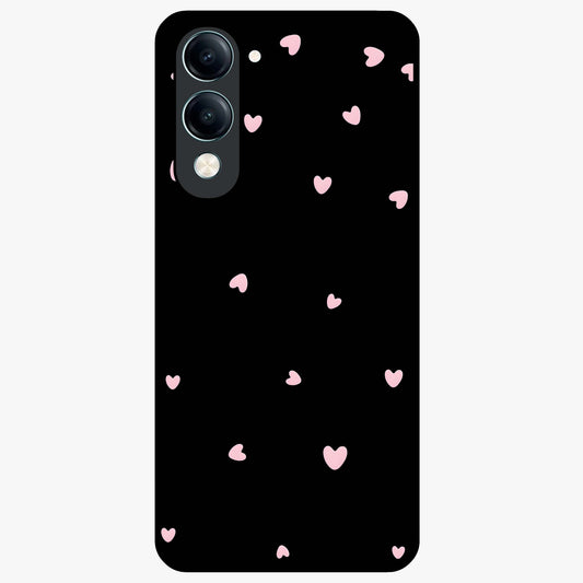 Pink Love Drops Glass Case showing flat back view with playful pink heart drops artwork and glossy glass finish.