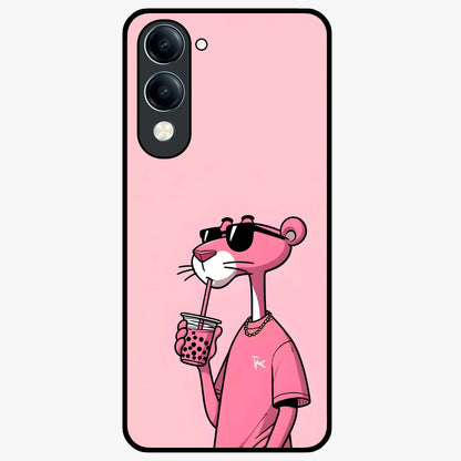 Pink Panther Glass Case showing flat back view with iconic pink panther artwork and glossy glass finish.
