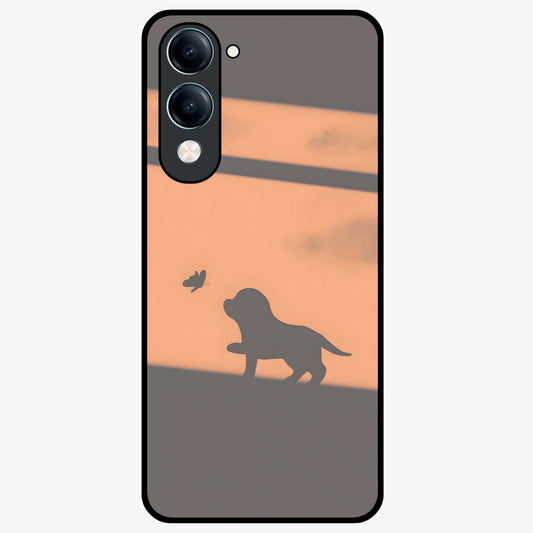 Puppy Shadow Art Glass Case showing flat back view with cute puppy shadow style artwork and glossy glass finish.
