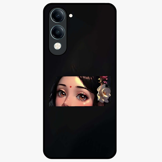 Radha Divine Embrace Glass Case showing flat back view with devotional Radha artwork and glossy glass finish.