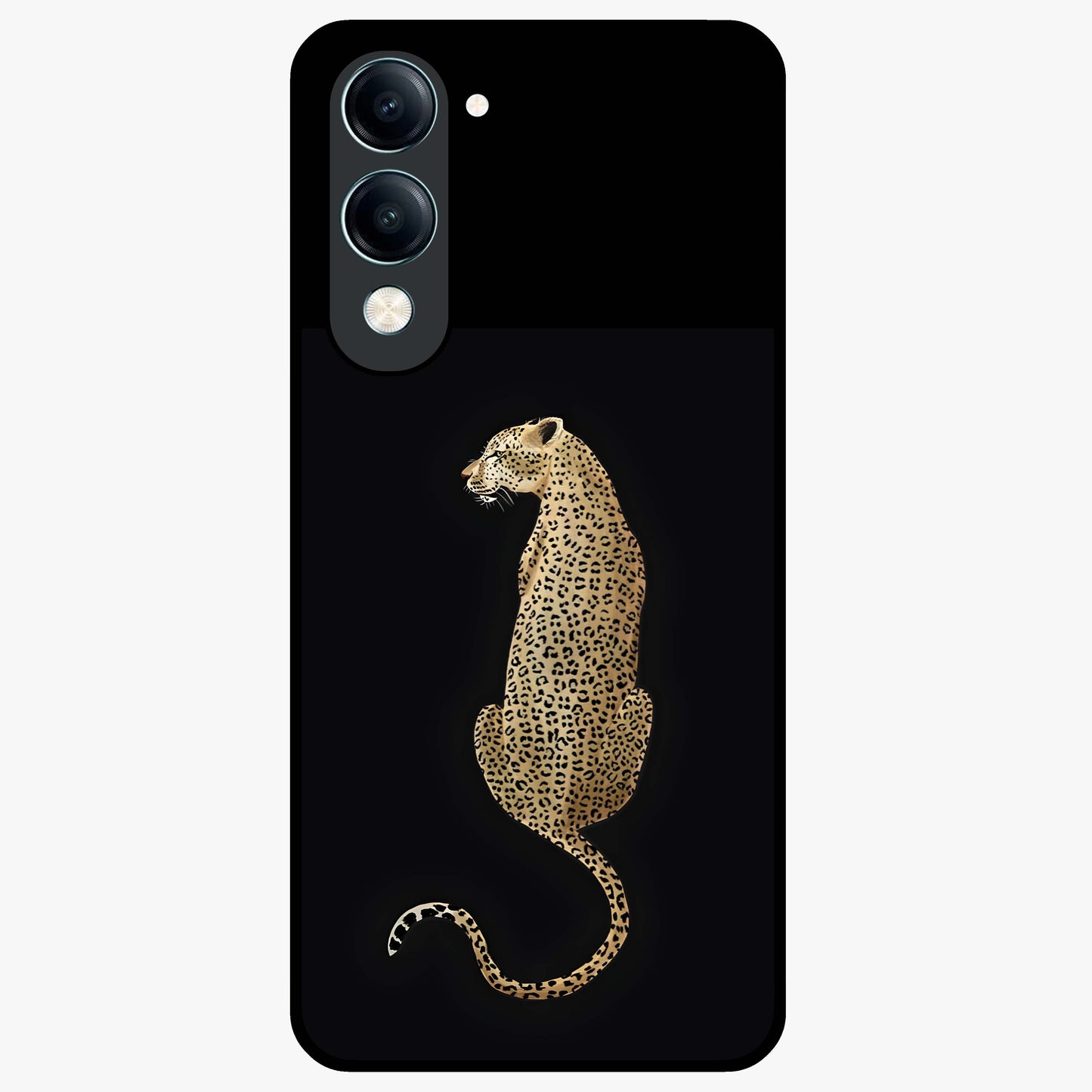 Regal Leopard Glass Case showing flat back view with bold leopard artwork and glossy glass finish.