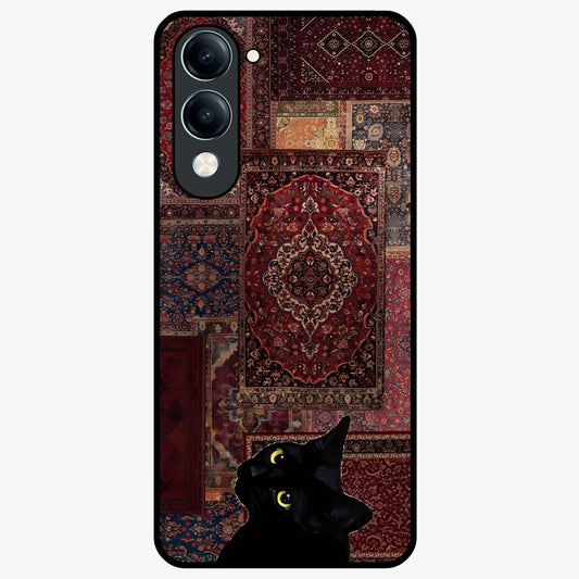 Regal Magic Cat Apple Glass Case showing flat back view with magical cat artwork holding apple and glossy glass finish.