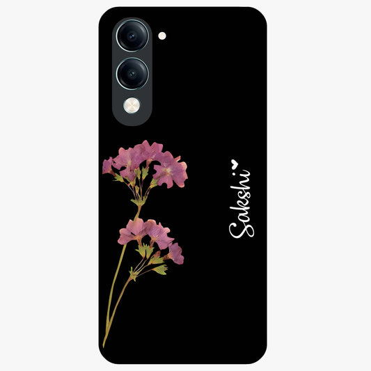 Riching Lavender Flower Custom Name Glass Case showing flat back view with lavender floral artwork and personalized name design.