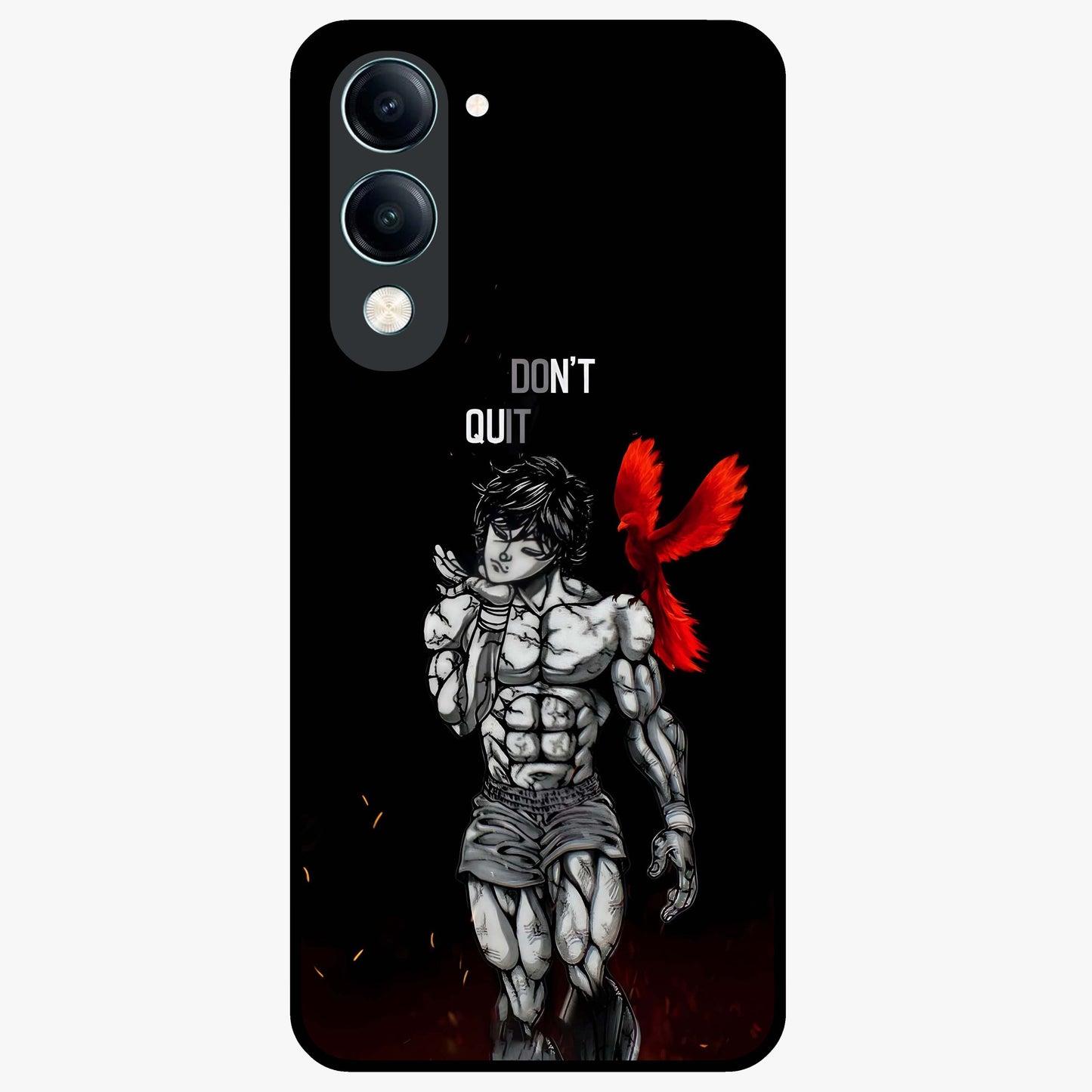 Rise Beyond Limits Glass Case showing flat back view with motivational typography artwork and glossy glass finish.