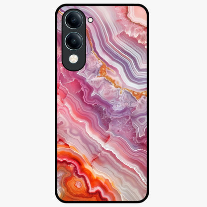 Rose Quartz Marble Glass Case showing flat back view with pink marble quartz texture artwork and glossy glass finish.