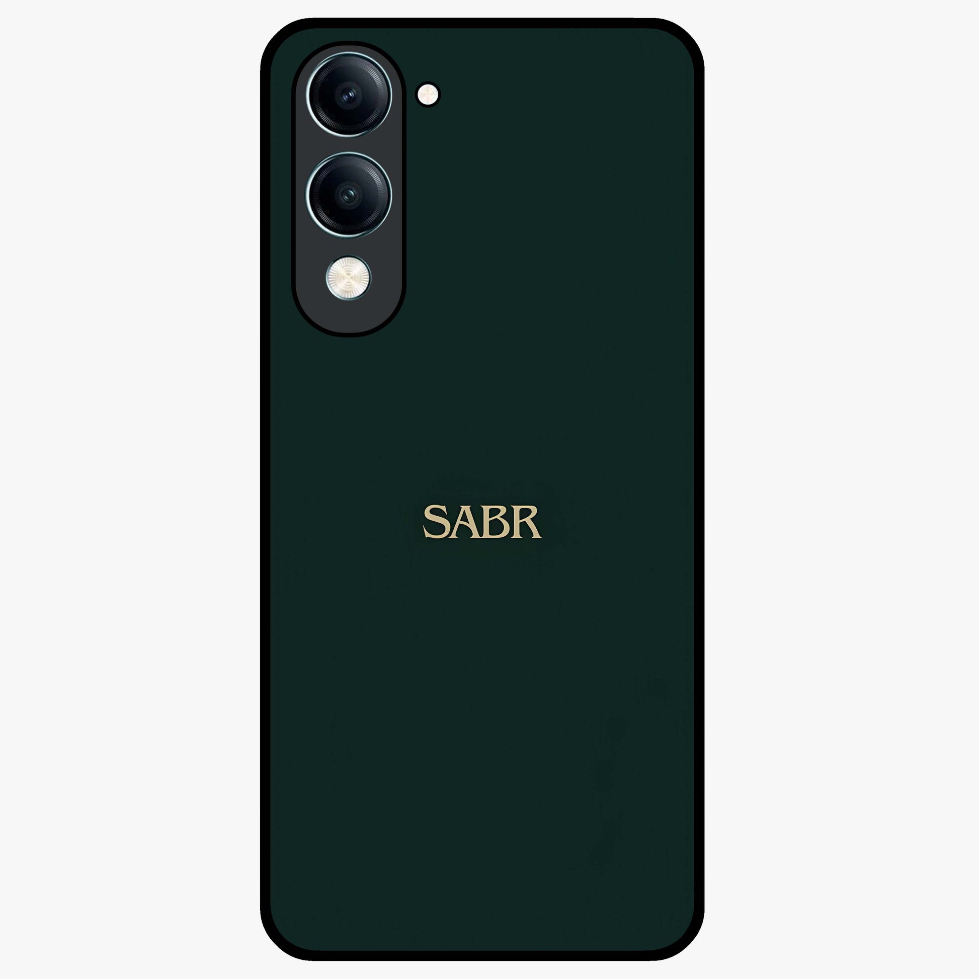 Sabr Minimal Patience Glass Case showing flat back view with minimalist typography artwork and glossy glass finish.