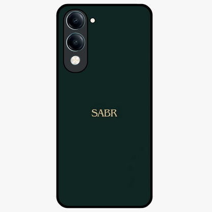 Sabr Minimal Patience Glass Case showing flat back view with minimalist typography artwork and glossy glass finish.