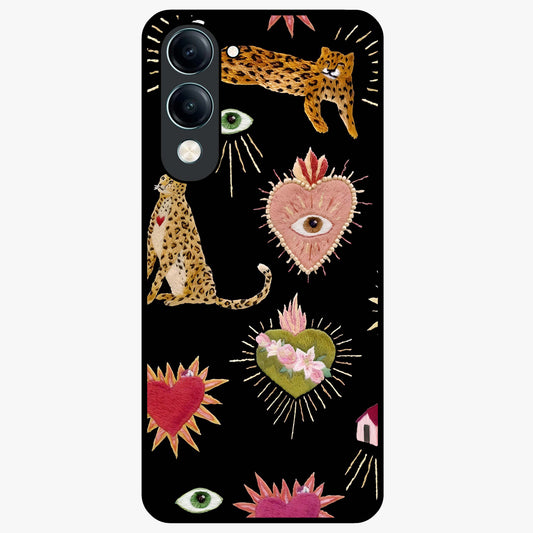 Sacred Jungle Heart Glass Case showing flat back view with jungle inspired heart artwork and glossy glass finish.