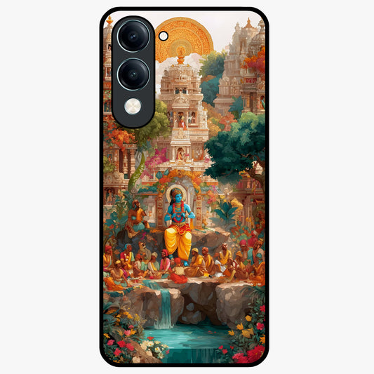 Sacred Sunlight Gods Glass Case showing flat back view with divine sunlight themed artwork and glossy glass finish.