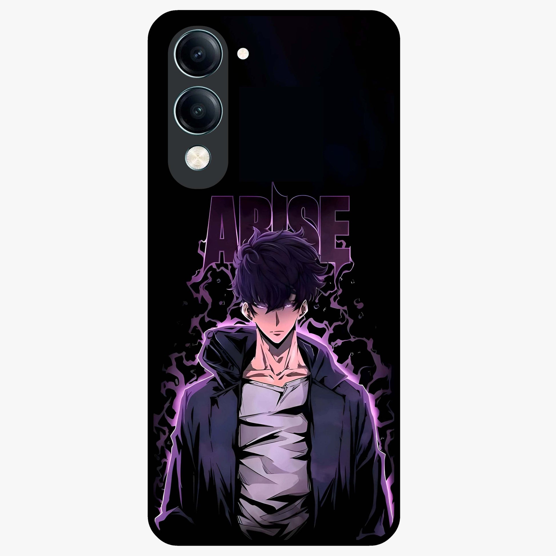 Shadow Monarch Awakening Glass Case showing flat back view with powerful dark monarch themed artwork and glossy glass finish.