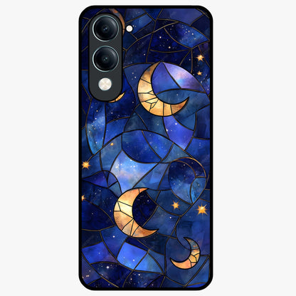 Starlit Sky Tapestry Glass Case showing flat back view with decorative starry sky tapestry artwork and glossy glass finish.