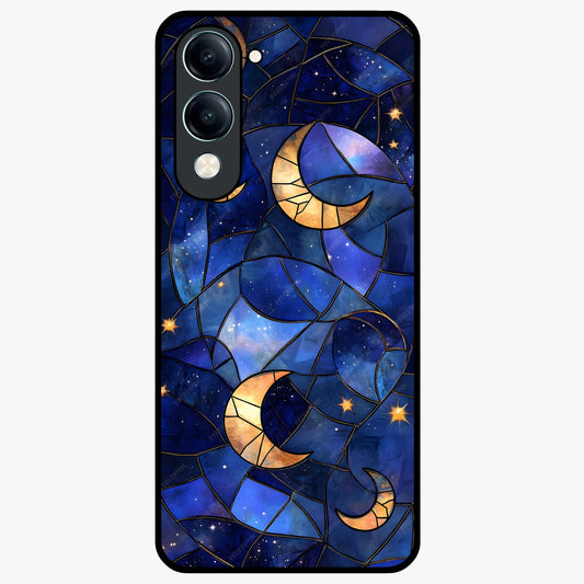 Starlit Sky Tapestry Glass Case showing flat back view with decorative starry sky tapestry artwork and glossy glass finish.