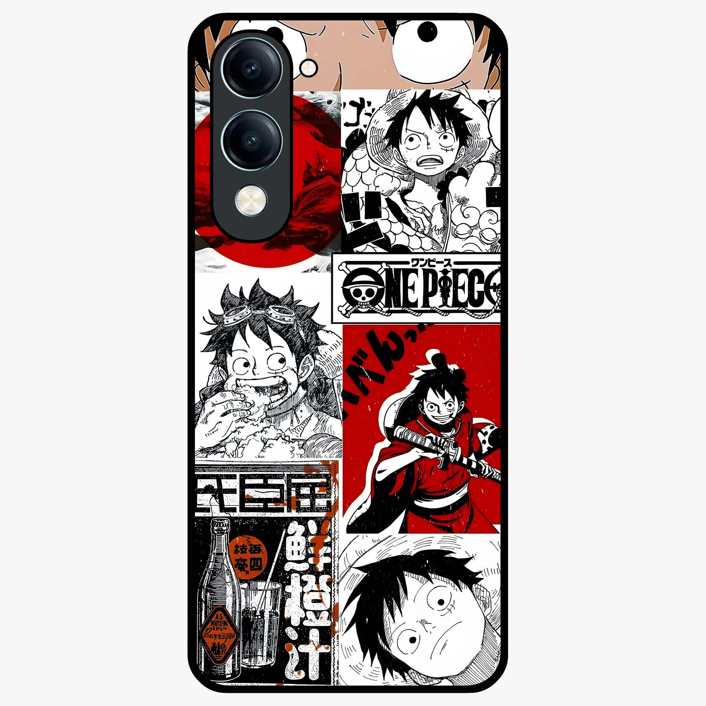 Strawhat Chaos Panels Glass Case showing flat back view with anime inspired chaos panel artwork and glossy glass finish.