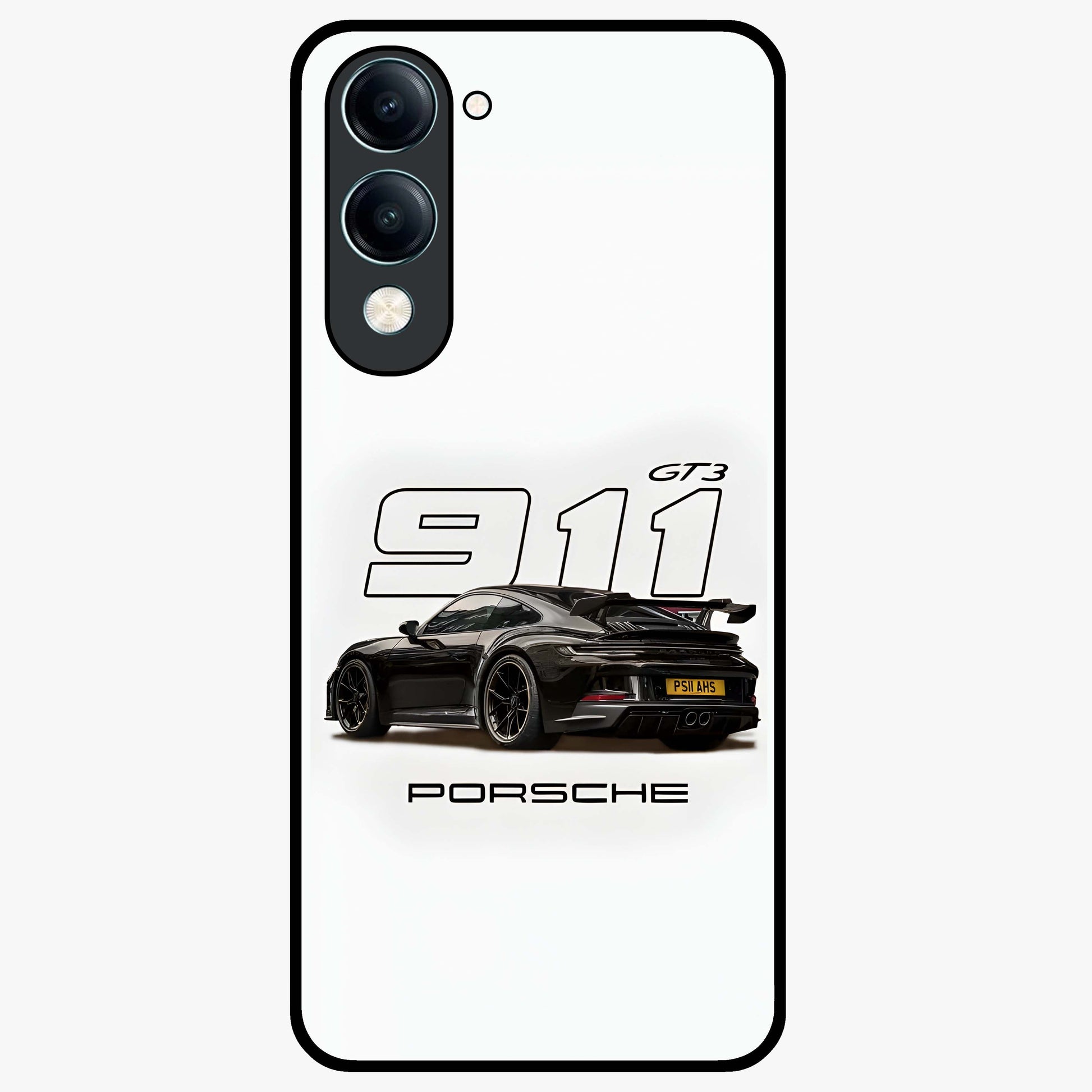 Turbo Legacy Icon Glass Case showing flat back view with iconic sports car inspired artwork and glossy glass finish.