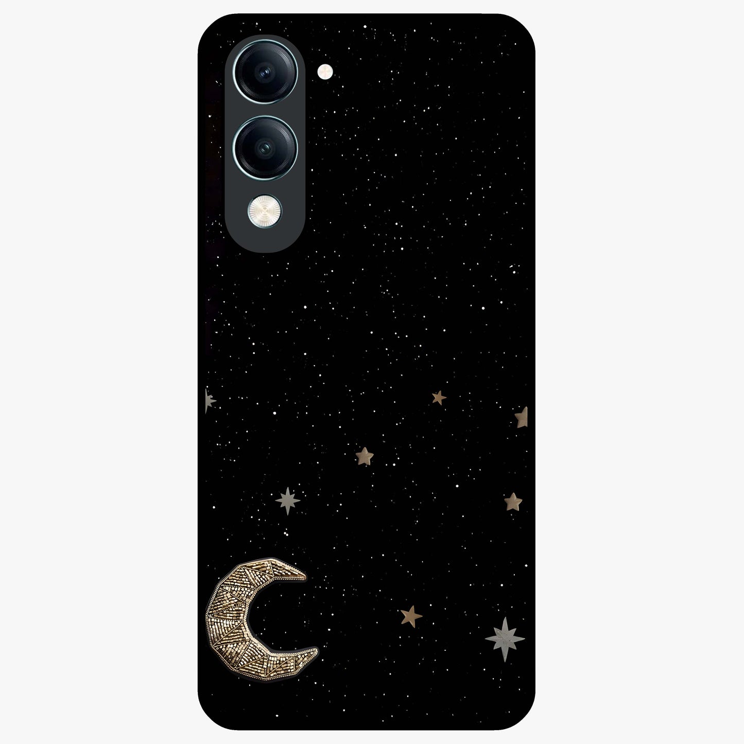 Twinkle Star With Half Moon Glass Case showing flat back view with star and half moon artwork and glossy glass finish.