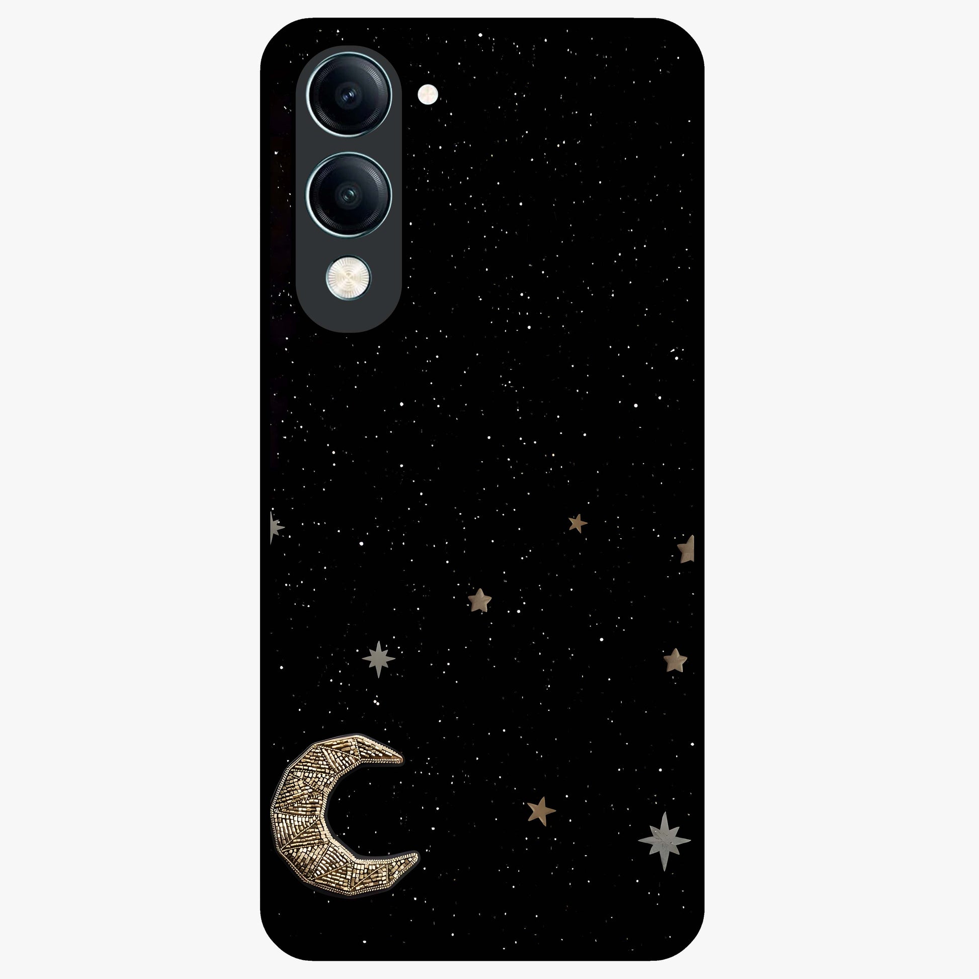 Twinkle Star With Half Moon Glass Case showing flat back view with star and half moon artwork and glossy glass finish.
