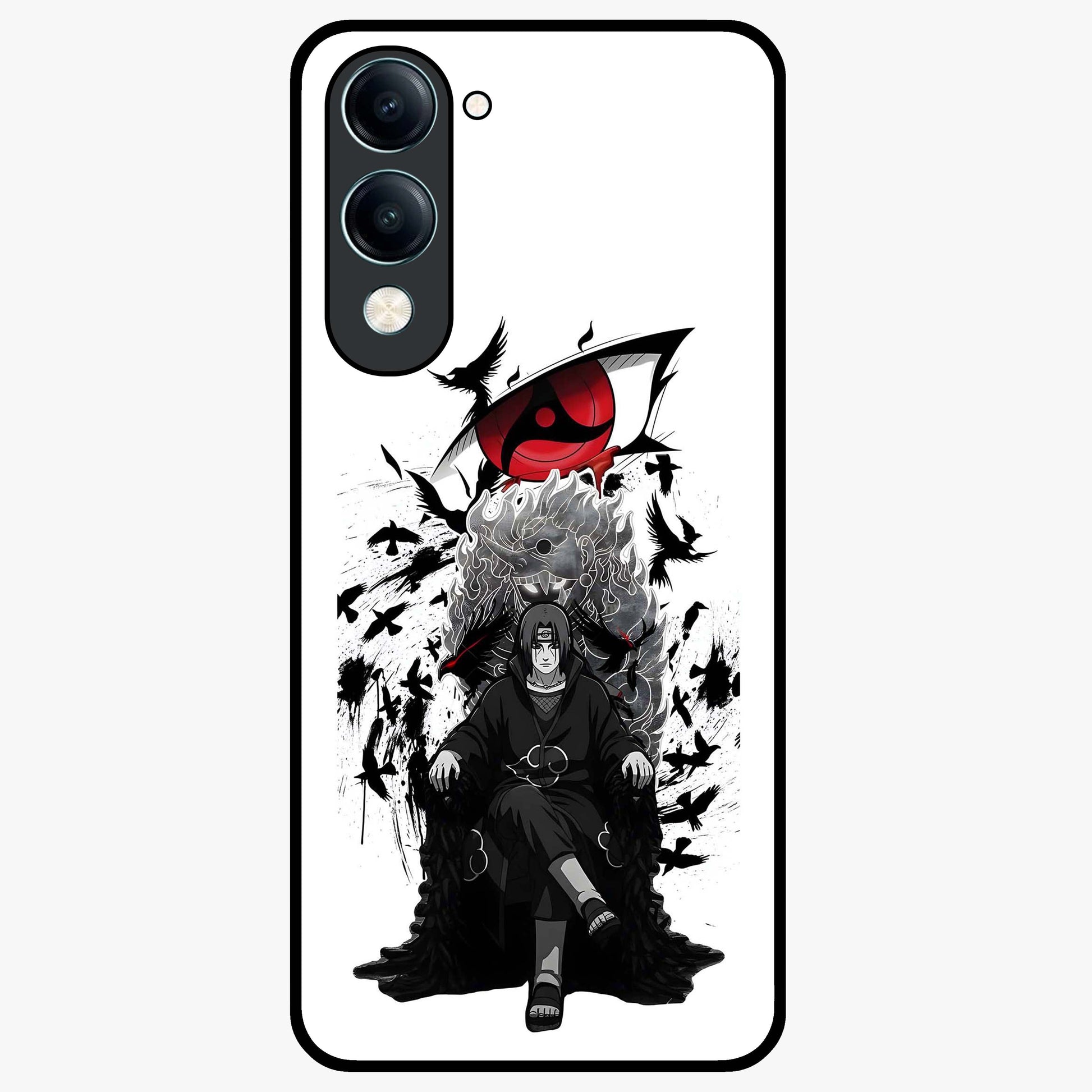 Uchiha Shadow Throne Glass Case showing flat back view with cosmic underwater themed artwork and glossy glass finish.
