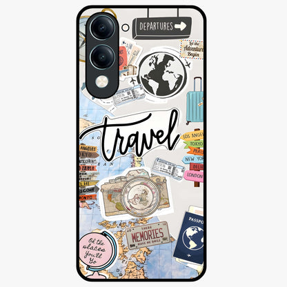 Wanderlust Journal Glass Case showing flat back view with travel inspired artwork and glossy glass finish.