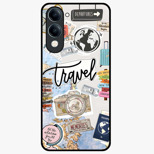 Wanderlust Journal Glass Case showing flat back view with travel inspired artwork and glossy glass finish.