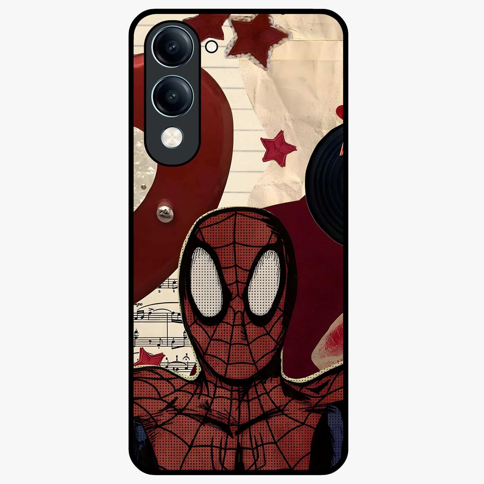 Web Warrior Vibes Glass Case showing flat back view with superhero inspired web themed artwork and glossy glass finish.
