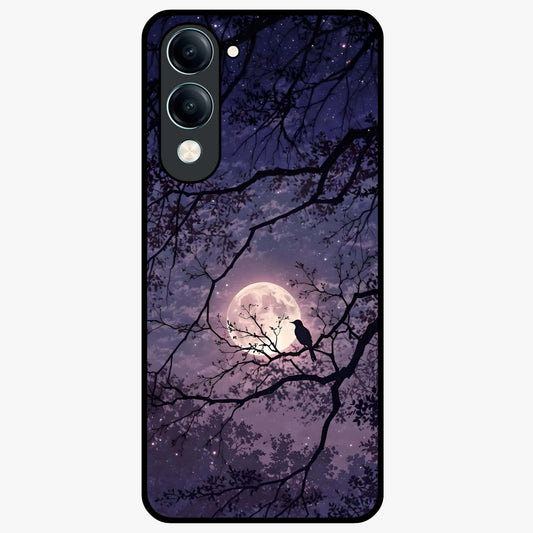 Whispering Moon Silence Glass Case showing flat back view with serene moon themed artwork and glossy glass finish.