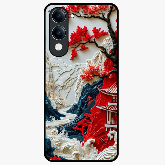 Whispers Of Sakura Waves Glass Case showing flat back view with cherry blossom wave artwork and glossy glass finish.