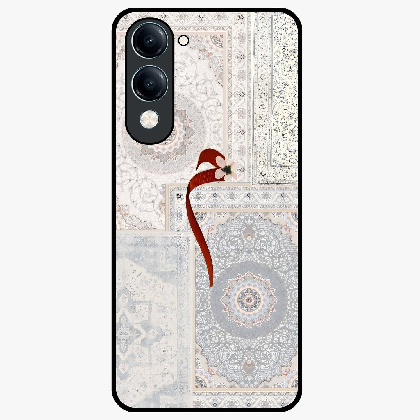 White Aesthetic Bow Glass Case showing flat back view with minimal bow artwork and glossy glass finish.