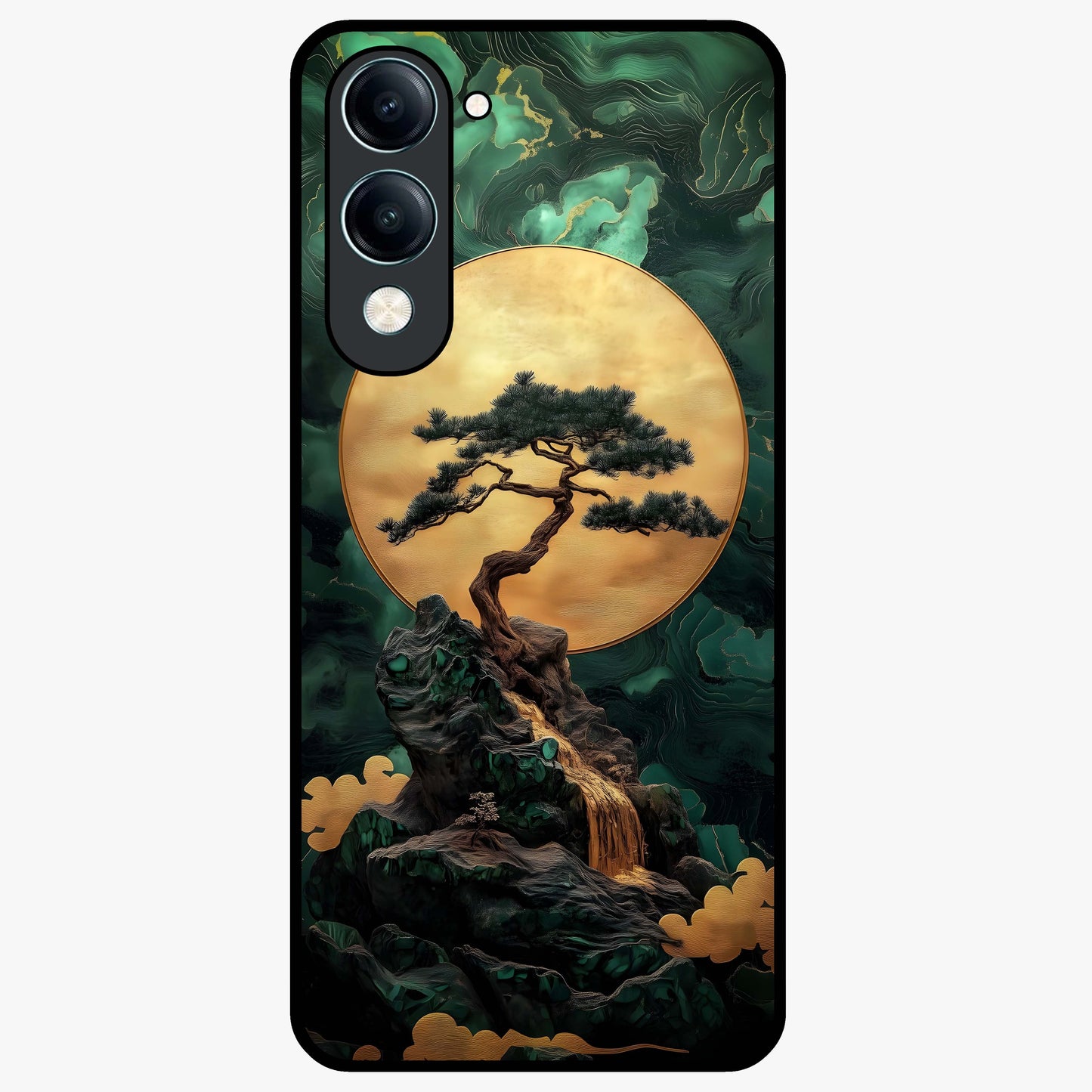 Zen Moon Rise Glass Case showing flat back view with calm moonrise artwork and glossy glass finish.